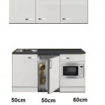 Keukenblok 160 wit hoogglans met wandkasten incl rvs spoelbak en koelkast en magnetron RAI-516