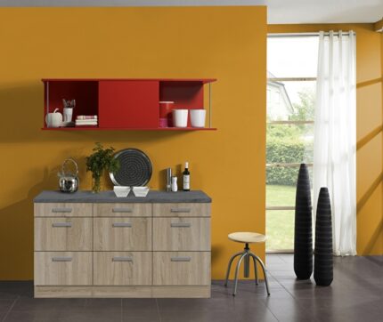 Kitchenette 150 cm met rood gekleurd schuif rek KT153-9-210 - Afbeelding 3
