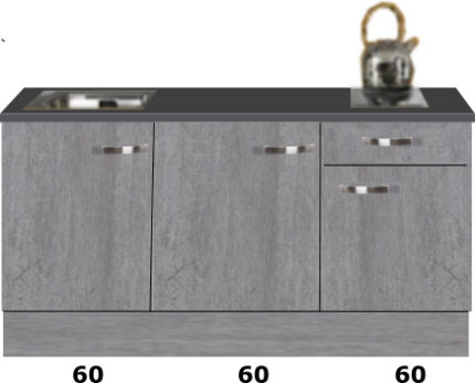 kitchenette 180 cm beton look met inbouw koelkast RAI-2002 - Afbeelding 3