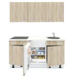 3-in-1 Keukenblok 180 x 60 cm met stelpoten incl. kookplaat + koelkast + spoelbak RAI-855