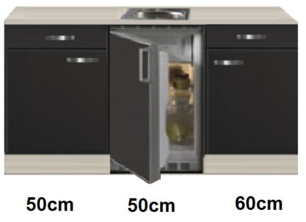 Keukenblok 160 Antraciet incl rvs spoelbak en koelkast en magnetron en wandkast RAI-4141 - Afbeelding 4