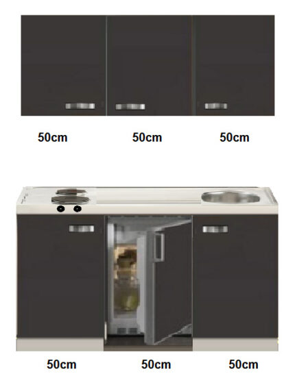 kitchenette 150cm met rvs werkblad en koelkast RAI-332 - Afbeelding 3