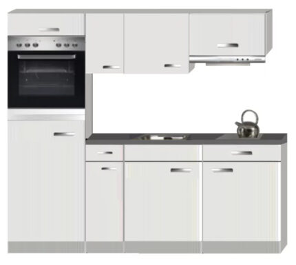 Keukenblok Lagos wit hoogglans 210 cm Incl. koelkast, oven, kookplaat en afzuigkap RAI-8462 - Afbeelding 3