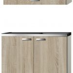 Keukenblok Padua licht eiken ruw met rvs aanrecht en spoelbak en klep bovenkast 100 x 60 cm HRG-104